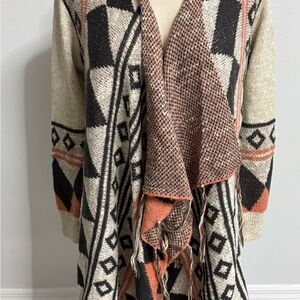 Sun & Shadow Geometric Cardigan - Black, Cream, and Orange